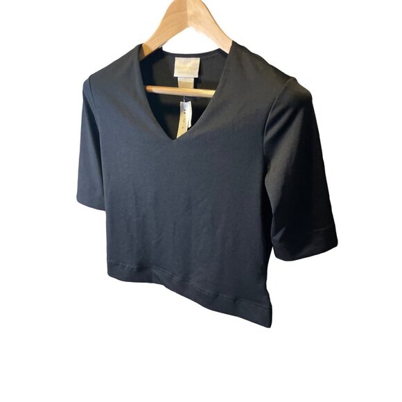 Christie and Jill NWT Black V Neck Half Sleeve Stretch Top Sz M - Picture 3 of 6